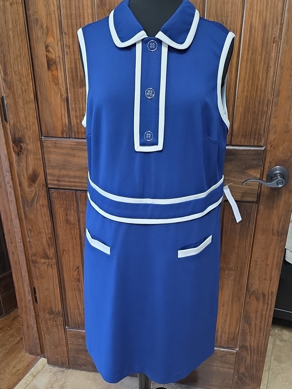 Modcloth Royal Blue Sleeveless Shift Dress with White Piping 1X